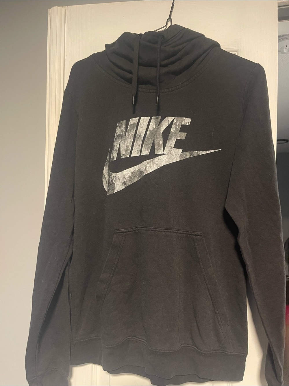 Nike Black Crewneck Sweatshirt with Distressed Silver Logo